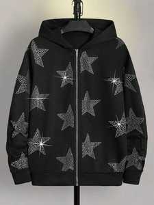 Fabricante de ropa Heavyweight Fleece Diamond Stars Hombres Sudaderas con capucha Oversized Sparkle Rhinestones Stars Hombres Sudaderas con cremallera - Product Image 6