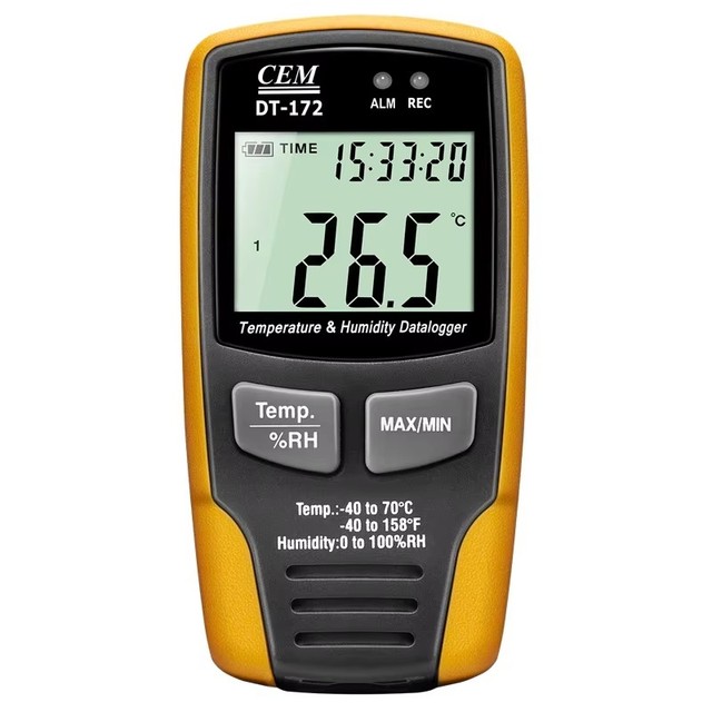 CEM DT-172 High Precision Temperature Humidity Data Logger Record 32000 Data Sound Light Alarm IP65 Rated for