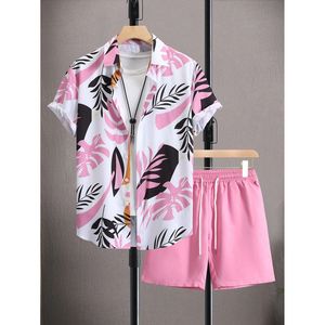 Conjunto de 2 piezas de camisa para hombre, conjunto de camisa, ropa de vacaciones de verano para hombre, camisa de playa de gran tamaño con botones de manga corta, traje corto - Product Image 6