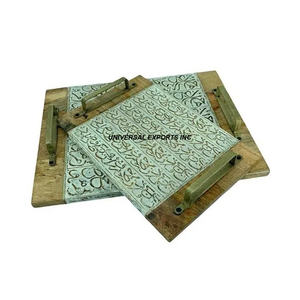 Plateau à chocolat en bois de conception arabe plateau à chocolat fait main en forme de rectangle classique élégant nouveau plateau de service en bois - Product Image 5