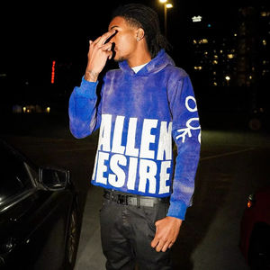 Sweat à capuche court pour hommes, accessoire de vêtement brodé à la mode d'automne avec impression numérique bouffante et détresse en strass - Product Image 3