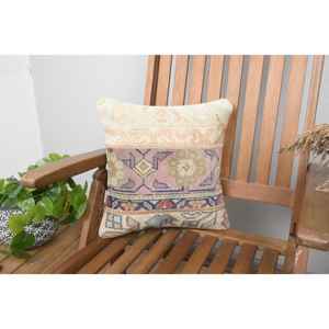 Lujo 14x14 Beige Kilim lana refuerzo almohada tejida Vintage esponjoso patrones diseño rústico antideslizante ecológico extraíble - Product Image 1