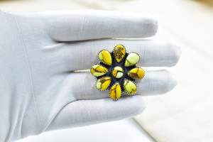 แหวนแบบปรับได้ทำด้วยมือสำหรับผู้หญิงที่มีดีไซน์โบฮีเมียนน้ำผึ้งสีเทอร์ควอยซ์และสีเงินสเตอร์ลิงลายดอกไม้ - Product Image 4