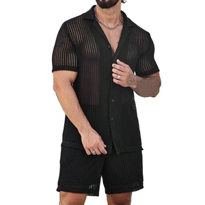 Nouveauté : Ensemble T-shirt et Short Tricoté Homme Été, Manches Courtes, Couleurs Contrastées, Respirant, Style Urbain Imprimé HS2027 - Product Image 5