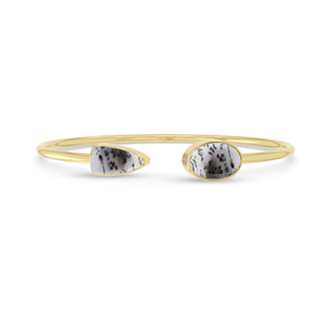Premium Solid 18K <b>Gold</b> High Finish Trendy Adjustable Twister <b>Bracelet</b> Dendritic <b>Opal</b> Oval Bullet Cab Luxury Unisex Gift - Product Image 1