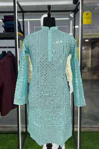 Conjunto de Kurta y Pijama de Algodón con Mangas Largas y Aberturas Laterales, Ropa Étnica Elegante para Festivales y Fiestas - Product Image 3