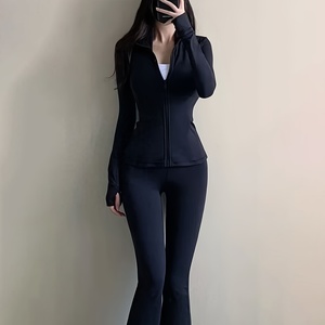 Stretch <b>Yoga</b> <b>Jacket</b> Women Slim Athletic Fit Workout Top Breathable Gym Running Fitness Wear Clothing - Product Image 1