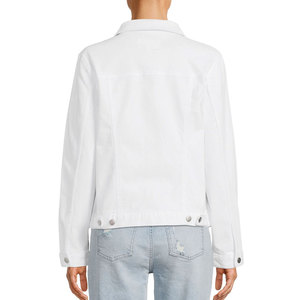 Chaqueta vaquera elástica larga para mujer hecha a medida, chaqueta vaquera para mujer, chaqueta vaquera lisa de algodón azul para Invierno para mujer - Product Image 3