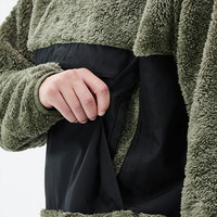 Veste en polaire sherpa à capuche pour homme, verte avec empiècements noirs, coupe-vent, décontractée, pour l'hiver, coupe classique, manches longues, couleur unie