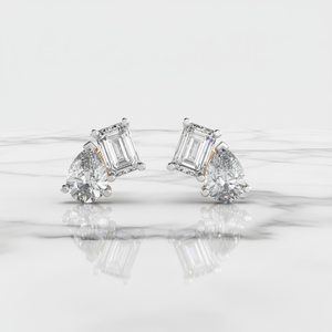 Modern 2 Stone Moissanite Engagement <b>Stud</b> Earrings Emerald Pear Diamond Toi Et Moi Style 925 <b>Silver</b> Anniversary Party Gift - Product Image 6