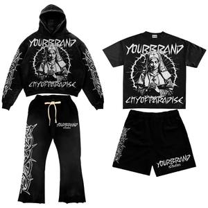 Conjunto de sudadera con capucha de lana de algodón lavado con ácido para hombre, chándal transpirable con logotipo personalizado para ropa informal para gimnasio de invierno fitness - Product Image 6