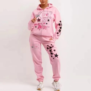 ชุดเซ็ตแทรคสูทลำลองแบบมีฮู้ดผูกเชือก สไตล์วินเทจฟอกสี ระบายอากาศ แห้งเร็ว 2 ชิ้น ทรงบอมเบอร์ โอเวอร์ไซส์ ทรงหลวม สีพื้น - Product Image 1