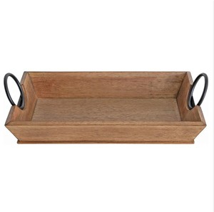 Nouvelle arrivée Plateau de service rectangulaire en bois massif de couleur noire avec poignées en métal pour la maison et les restaurants à bas prix - Product Image 2
