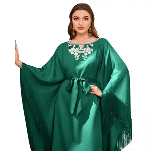 AM101C özel zarif kadın elbiseler Dubai tarzı kadın etek saçaklı kollu yeşil işlemeli sıcak elmas parti akşam elbise
