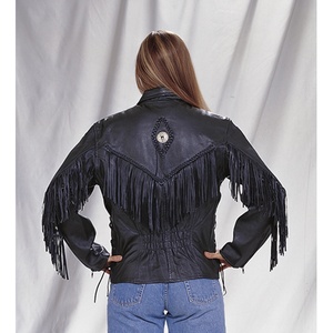HMB-0319A VESTE EN CUIR FEMME MANTEAU DE MOTO BASIQUE NOIR BRANDO STYLE FRANGES VESTES - Product Image 1