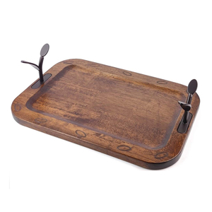 Best <b>Decorative</b> Ottoman <b>Tray</b> Farmhouse Serving Platter With Metal Handle Rare Design Solid Wooden Brown <b>Tray</b> <b>for</b> Sale - Product Image 1