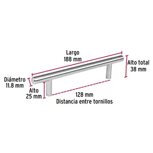 Boutons de tiroir cylindriques en acier Hermex JAL-0312 128 mm, finition nickel, design minimaliste pour placard, armoire, cuisine, chambre à coucher - Product Image 4