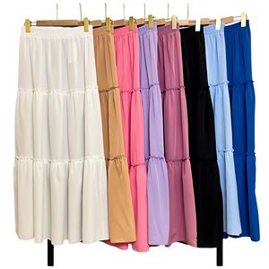 Plus-Size Friendly Women's Korean CEY 106cm Ruffle Dolly Falda larga Teñida Lisa para atuendo informal - Product Image 2