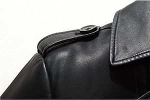 Nueva moda de alta calidad, chaqueta de cuero negra de longitud completa para hombre, cuello levantado, estilo motorista personalizado, bolsillo, lona genuina - Product Image 3