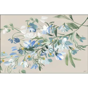 Impression sur toile Fida avec fond beige, branche de fleurs bleues et blanches - Product Image 6