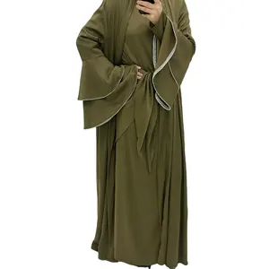 Vestido modesto muçulmano modesto com 3 peças, conjunto abaya turco Tiktok para mulheres, moda Dubai, mangas alargadas, mais recente design, 2024