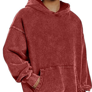 Sudadera con capucha lavada para hombre Sudadera con capucha de gran tamaño Sudaderas con capucha de lavado ácido Sudadera con capucha azul negra con estampado personalizado para hombre - Product Image 1