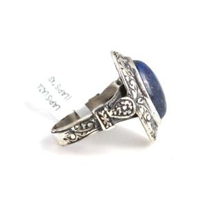925 Sterling Silver Men's <b>Ring</b> with Oval <b>Lapis</b> <b>Lazuli</b> Handcrafted Bezel Setting Cushion Cut Diamond for Everyday Wear or Gift - Product Image 5