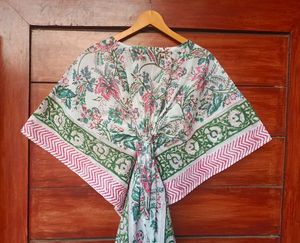 Lujo de algodón indio hecho a mano caftán verano desgaste Floral bloque estampado Maxi Vestido ligero largo playa cubierta vestidos casuales - Product Image 4