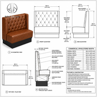 Ensemble de mobilier de restaurant industriel et commercial Ron Group : banquette capitonnée marron, table carrée, chaise rembourrée en cuir
