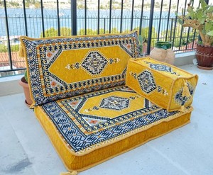 Sièges de sol arabes Canapé de sol arabe Sol de siège arabe | 90x70x10cm 3 pièces 1 Set - Product Image 3