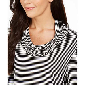 Maglione Casual da Donna Charter Club con Collo ad Anello a Righe, Abbigliamento Lungo in Maglia per Primavera, Nero, Taglia X-Large - Product Image 3