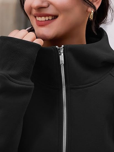 Sudadera con capucha y cremallera extragrande y ligera para mujer con logotipo personalizado con cordón en la parte delantera para otoño e invierno, venta al por mayor - Product Image 4