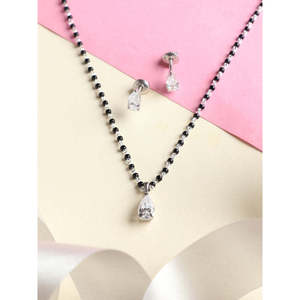 Ensemble de bijoux classiques et tendance en argent pur, Mangalsutra avec zircon taillé en poire, idéal pour les mariages, les fêtes et les fiançailles, cadeau parfait pour les épouses - Product Image 2