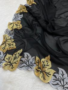 Indiase Boetiekontwerper Satijn <span class=keywords><strong>Chiffon</strong></span> Zijde <span class=keywords><strong>Saree</strong></span> Exclusieve Chique Nieuwste Georgette Premium Kwaliteit <span class=keywords><strong>Saree</strong></span> Sari Premium Kwaliteit - Product Image 5