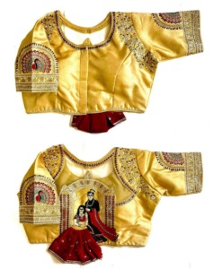 Blusa moderna con tiras de seda brillante y pesada Patrón abierto frontal con hermoso nudo para el verano SHAADI Listo para usar Estilo formal - Product Image 1