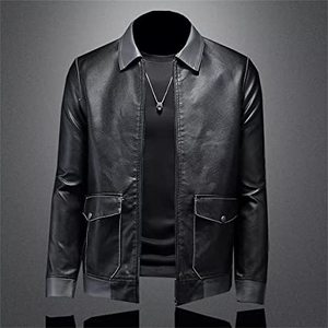 Chaqueta de cuero PU para hombre, chaqueta informal con cuello de solapa, contraste de Color - Product Image 1