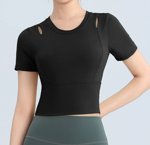 เสื้อออกกำลังกายสำหรับผู้หญิงเสื้อออกกำลังกายแบบไร้รอยต่อแห้งเร็วระบายอากาศได้ดีเสื้อใส่เล่นกีฬาคอแต่งโลโก้ได้ยาวสั้น - Product Image 2
