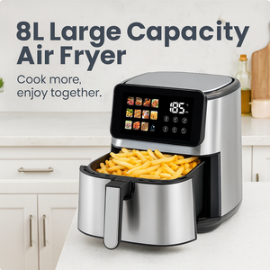 <span class=keywords><strong>Friteuse</strong></span> à air chaud 1800W à double chauffage, grande capacité 8L, chaleur supérieure et inférieure, en acier inoxydable, écran tactile numérique - Product Image 2