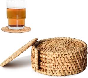 Posavasos de ratán con ángulo de nudo de Vietnam hecho a mano Natural resistente al calor de Color Natural - Product Image 2