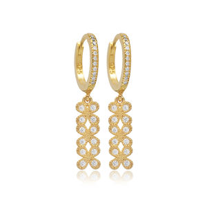 Flower Design <b>Long</b> Charm Dangle <b>Earrings</b> Turkish Handmade Wholesale 925 Sterling <b>Silver</b> Jewelry - Product Image 1