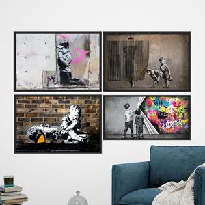 Impression sur toile d'art urbain, décoration murale moderne de style graffiti, ensemble de 4 cadres noirs - Product Image 1