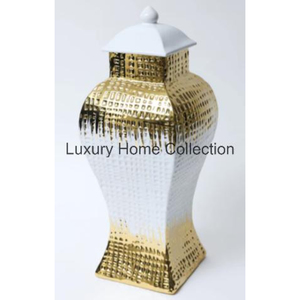 โถขิงตกแต่งหม้อเคลือบเงาสีขาวและสีทองดีไซน์สำหรับตกแต่งห้องครัว - Product Image 2