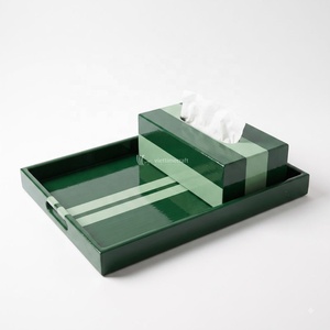 Yellow Acrylic Rectangular Decorative Tray with Tissue Box Cover Minimalist Design Handle Feature - Product Image 2