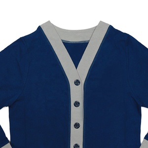 Suéter Personalizado Azul y Gris, Cárdigan Sólido con Logotipo Bordado, Corte Holgado, Cuello en V, Unisex, Talla Grande, Precio Bajo - Product Image 2