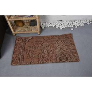 Alfombra Rectangular Hecha a Mano, Ecológica, Vintage, de Lana Marrón, Pelo Medio, con Diseño de Patchwork, para Comedor, 1.9 x 3.4 pies, con Base de Látex - Product Image 3