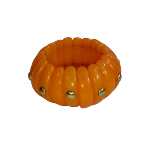 Bracelet extensible en résine côtelée orange vif avec rivets dorés, bracelet élastique en acrylique épais style citrouille, bijou tendance - Product Image 2