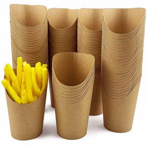 Vasos Desechables de Papel Kraft Impermeables de 12oz, 14oz y 16oz para Papas Fritas y Charcutería, con Logotipo Personalizado, Impresión Offset Multifunción para Alimentos - Product Image 1