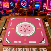 Tapete de Mahjong Americano con Patrón de Muñeco de Nieve Navideño Rosa, Tapete de Juego Plegable con Bolsa de Transporte