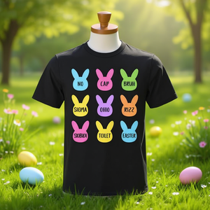 T-shirt unisexe à manches courtes et col rond en coton pour adultes, motif lapin et œuf de Pâques, imprimé numérique, idéal pour les fêtes - Product Image 3