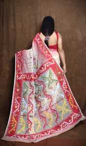 Sari Khadi con estampado de bloques para mujer, Sari tradicional hecho a mano amarillo granate, sari de algodón Khadi amarillo ligero - Product Image 6